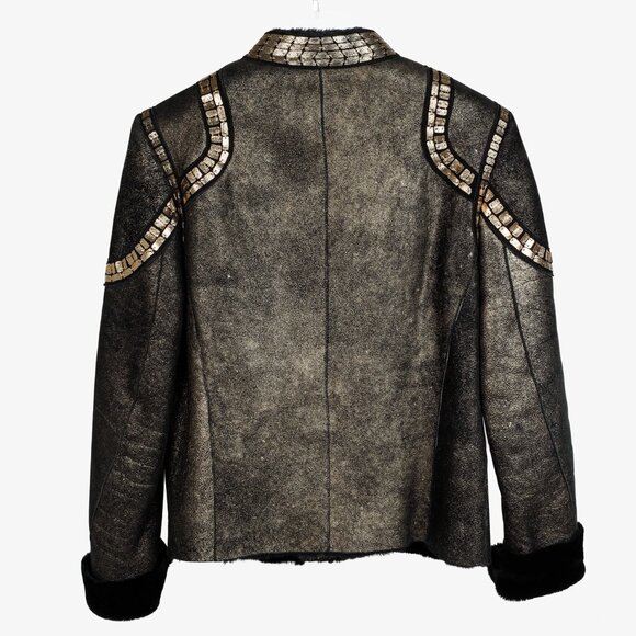 Roberto Cavalli Embellished Black Gold Sheepskin Jacket - Picture 2 of 11